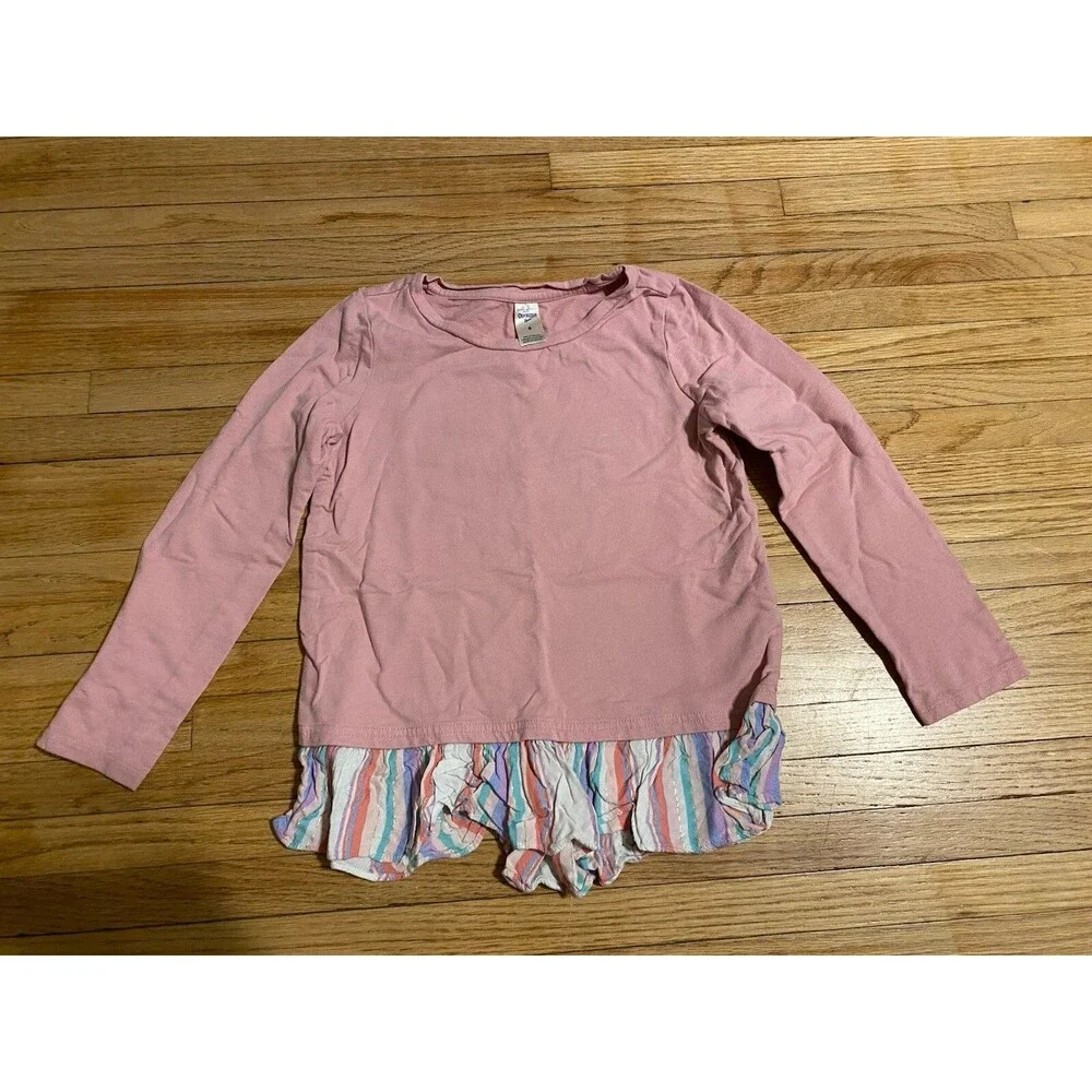 Oshkosh B’gosh Girl 8 Pink Long Sleeve Shirt Faux Undershirt Striped